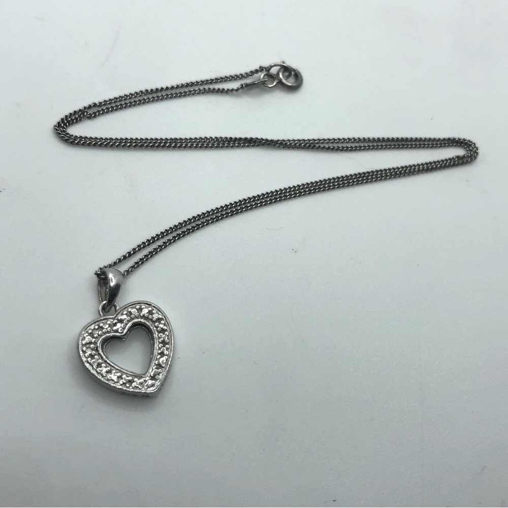 STERLING Silver White Cz Heart Pendant w 925 Chain 15” + 20mm Total Pendant